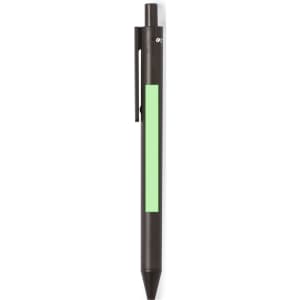 A black pen with a glowing green section and a clip for easy carrying.