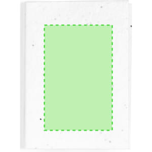 A sticky notepad with a light green adhesive area on a textured white background. It features a logo on the front.