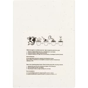 A notebook with a plant-themed design, featuring an illustration and a logo, in a natural beige colour.