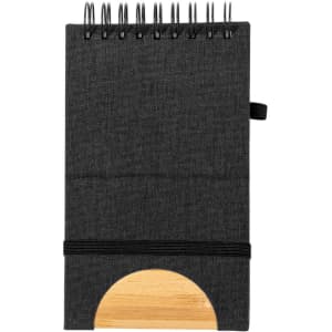 Alyxa Holder Notebook featuring a black fabric cover with a bamboo accent and a spiral binding.