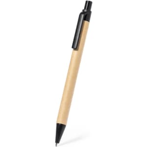 A ballpoint pen with a natural kraft barrel and black accents. The pen includes a clip and has a simple design.