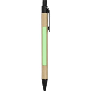 A pen with a biodegradable kraft barrel, black end, and a green highlighting area for branding or notes.