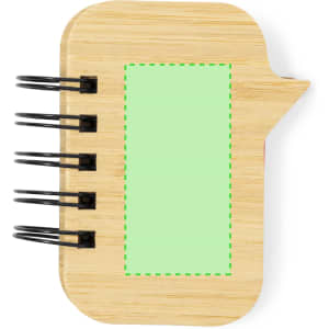 A bamboo sticky notepad with a green note area and black binding, featuring a unique bird-shaped design.