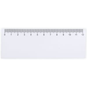 A white ruler with metric measurements up to 12 centimetres, featuring clear markings and a simple design.