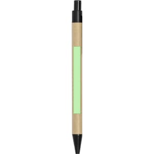 A pen with a brown paper barrel and a black tip, featuring a green strip on the side.