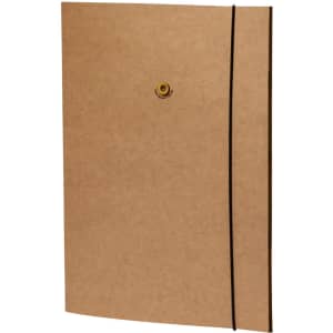 A brown folder with a button closure and elastic band, designed for holding seeds or outdoor documents.