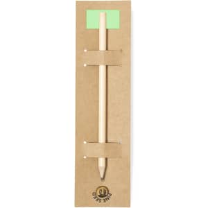 A grey-lead pencil with a natural wood finish, packaged on a cardboard backing with a logo.