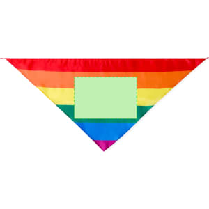 A multicoloured rainbow neckerchief with horizontal stripes and a blank central area for customization.