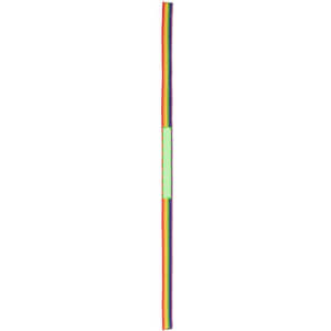 A multi-coloured Jabisk Bracelet with a central space for information, featuring a vibrant striped pattern.