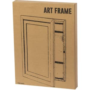A cardboard packaging for the Oleox Art Frame, featuring a simple design and outline of the frame in black ink.
