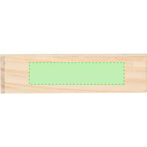 A wooden game piece with a light green rectangular area, featuring a dotted outline.