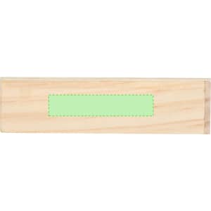 A wooden block with a light green rectangular section, featuring a smooth surface and natural wood grain.