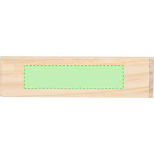 A plain wooden game block with a green rectangular area for customisation.