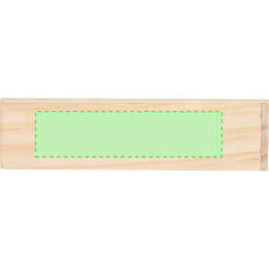 A wooden game piece in natural wood with a light green area for personalisation.