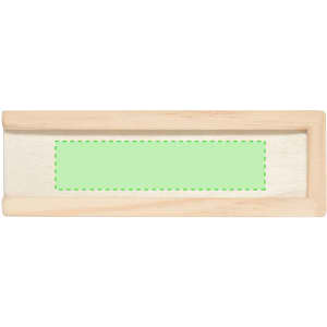 A wooden game board with a light green playing surface and a simple frame. It features branding on the edge.