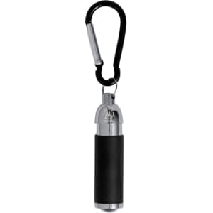 A black and chrome Wols Torch Keyring featuring a carabiner clip for attachment.