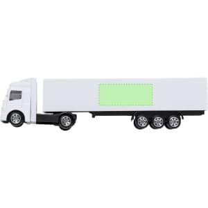 A white truck model toy featuring a blank section for customisation, with silver wheels.