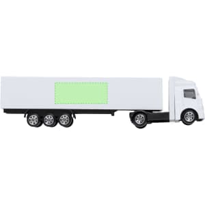 A white and black truck model with detailed wheels and a blank section for customisation.