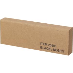 A rectangular brown cardboard box with a logo and text indicating the item number and colour.
