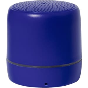 A blue Kucher Speaker with a textured top and a smooth base, featuring a branding logo.