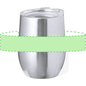 A drink bottle with a sleek stainless steel design and a clear lid, featuring a logo.