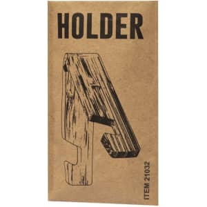 A wooden phone stand in a kraft paper packaging with a simple design and a logo.