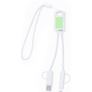A white Surgex Charging Cable with a dual connector design and a small attached tag featuring a logo.