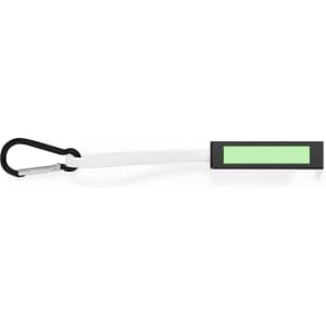A multifunction charging cable in white and black, featuring a carabiner clip for easy attachment.