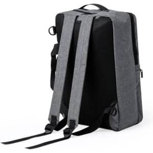 A grey Makarzur Document Bag Backpack with adjustable straps and a textured back panel. It features a simple, sleek design.