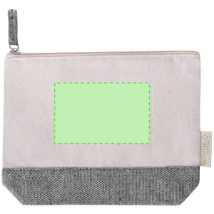 A canvas toiletry bag in light grey and dark grey, featuring a zip closure and a blank area on the front.