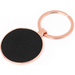 A round keyring in rose gold with a black textured surface. It features a simple metal loop design.