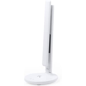 A white multifunction lamp with a sleek design, featuring a base and an adjustable panel.