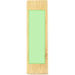 A bamboo stapler with a light green insert area, featuring a logo on the side.