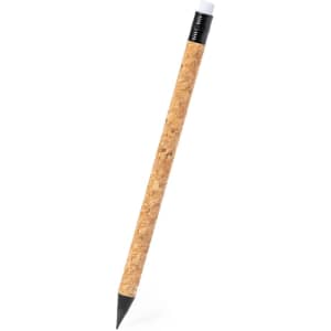 A cork pencil featuring a black tip and eraser, designed for eco-friendly writing.
