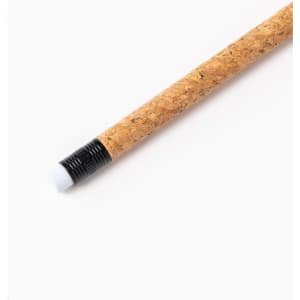 A cork-textured pencil with a black end and eraser, featuring a sleek design and branding.
