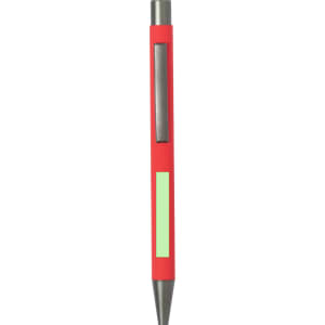 A metal pen in bright red with a sleek silver tip and a branding area.