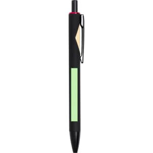 A black wooden pen with a green accent and a silver clip. The pen features a round tip for smooth writing.