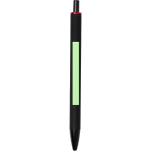 A wooden pen with a black body, red accent, and a green area on the side for branding or customisation.