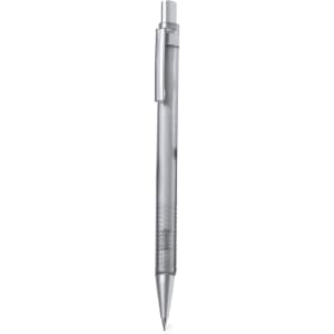 A silver mechanical pencil with a textured grip and a clip, featuring a sleek and minimalist design.