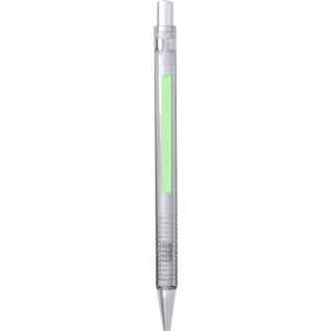 A mechanical pencil in a clear design with green accents, featuring a textured grip and a silver tip.