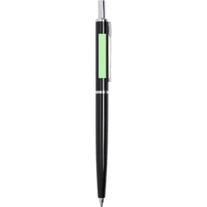 A black mechanical pencil with a silver clip and a green accent, featuring a logo on the body.