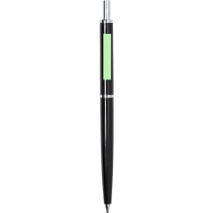 A mechanical pencil in black with a green accent and a silver clip, featuring a simple, sleek design.