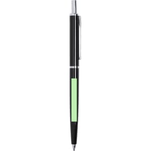 A black Binefar mechanical pencil with a green grip and a silver clip. It has a sleek design and a logo on the barrel.
