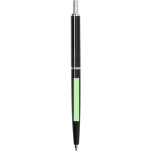 A black mechanical pencil with a silver tip and a green accent, featuring a logo on the side.