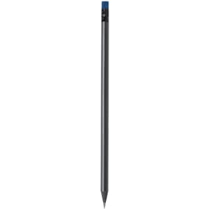 A grey lead pencil with a blue end cap and a simple design, featuring a logo near the top.