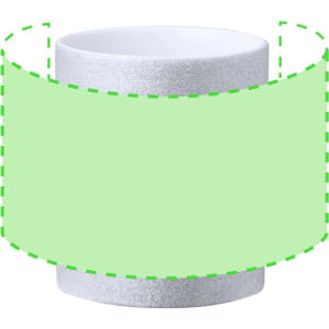A coffee mug with a sparkling silver exterior and a white interior, featuring a blank area for custom designs.