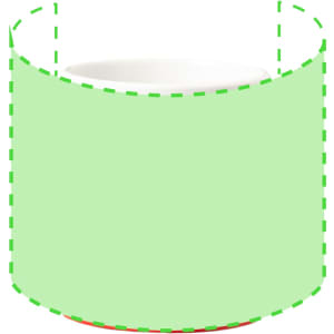 A light green sublimation coffee mug with a white interior and a circular base, featuring a logo.