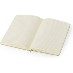 An open Faty Notepad with lined pages, featuring a cream colour and a simple design. It includes a logo on the cover.