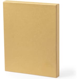 A plain, gold-coloured notebook with a flat spine and no visible branding.
