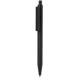A black plastic pen with a simple design and a clip for attaching to items. It features a retractable tip.